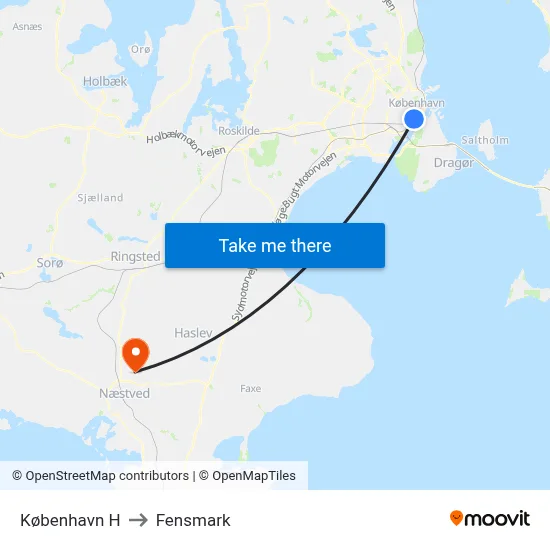 København H to Fensmark map