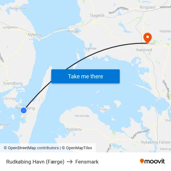 Rudkøbing Havn (Færge) to Fensmark map