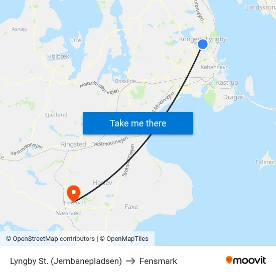 Lyngby St. (Jernbanepladsen) to Fensmark map
