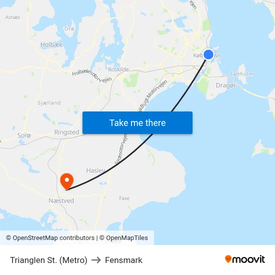 Trianglen St. (Metro) to Fensmark map