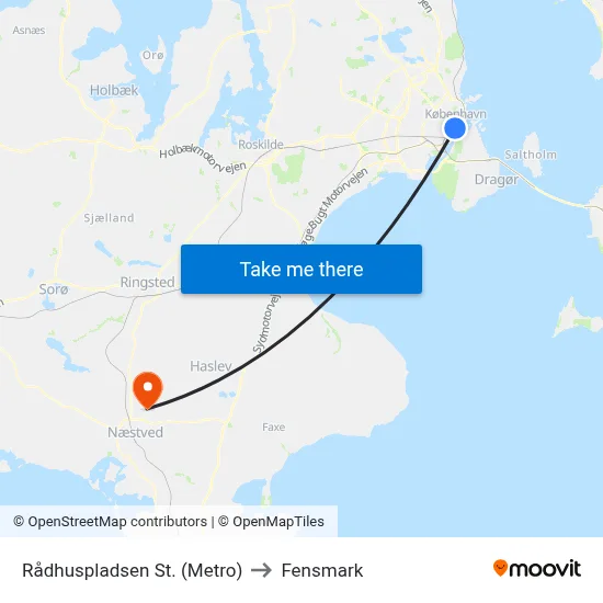 Rådhuspladsen St. (Metro) to Fensmark map