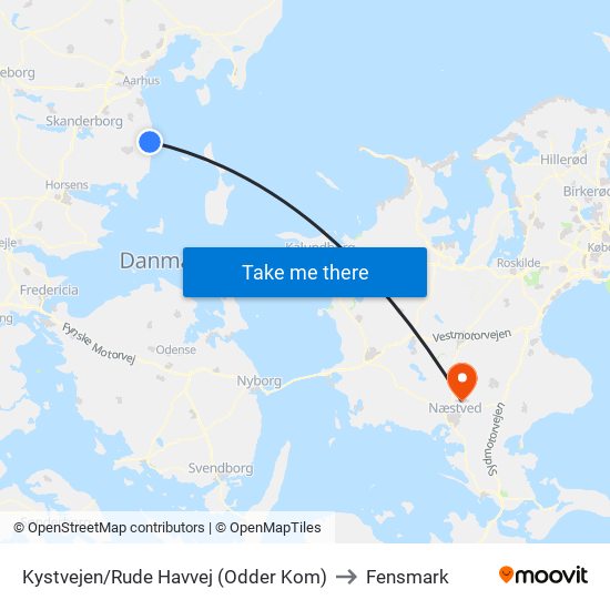 Kystvejen/Rude Havvej (Odder Kom) to Fensmark map