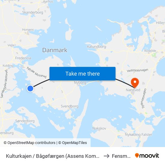 Kulturkajen / Bågøfærgen (Assens Kommune) to Fensmark map