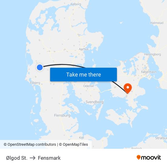 Ølgod St. to Fensmark map