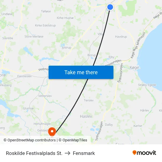 Roskilde Festivalplads St. to Fensmark map