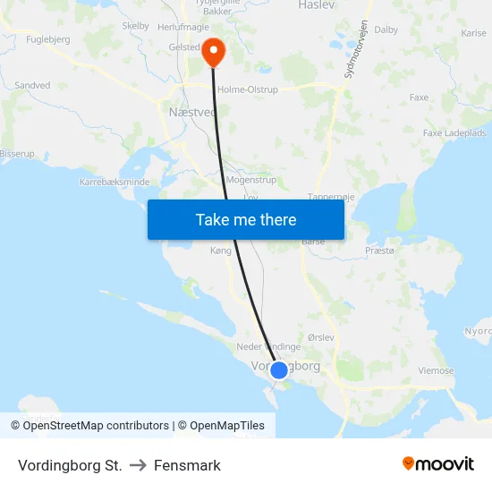 Vordingborg St. to Fensmark map