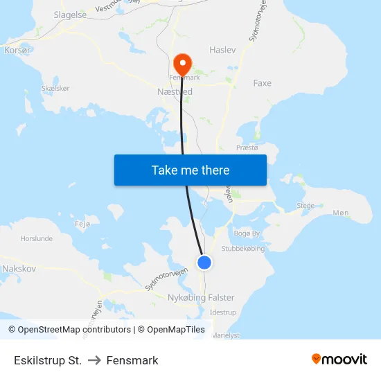 Eskilstrup St. to Fensmark map