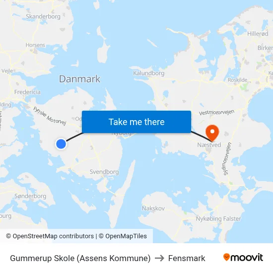 Gummerup Skole (Assens Kommune) to Fensmark map