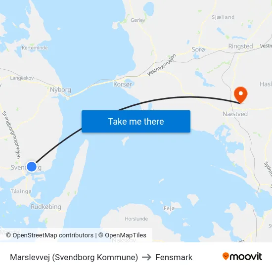 Marslevvej (Svendborg Kommune) to Fensmark map