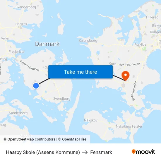 Haarby Skole (Assens Kommune) to Fensmark map