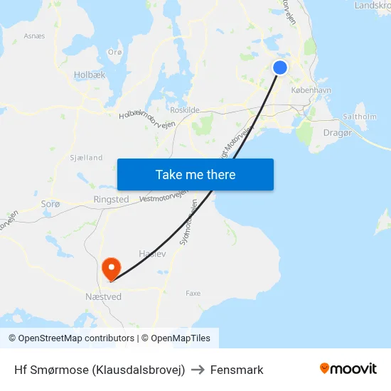Hf Smørmose (Klausdalsbrovej) to Fensmark map