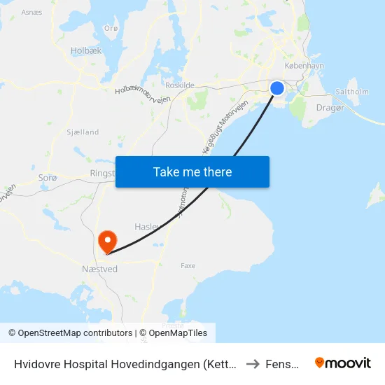Hvidovre Hospital Hovedindgangen (Kettegård Allé) to Fensmark map