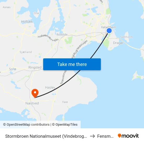 Stormbroen Nationalmuseet (Vindebrogade) to Fensmark map