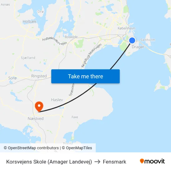 Korsvejens Skole (Amager Landevej) to Fensmark map
