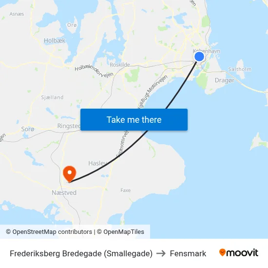 Frederiksberg Bredegade (Smallegade) to Fensmark map