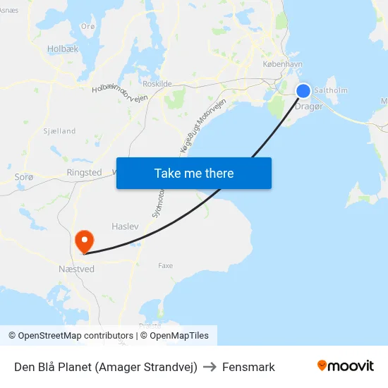 Den Blå Planet (Amager Strandvej) to Fensmark map