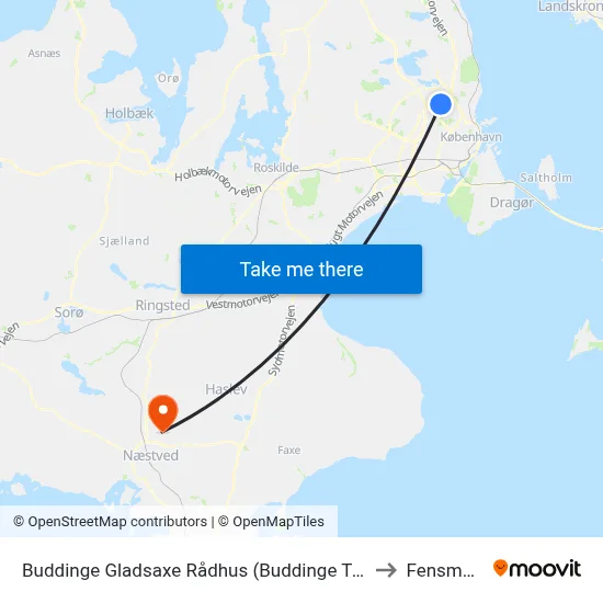 Buddinge Gladsaxe Rådhus (Buddinge Torv) to Fensmark map