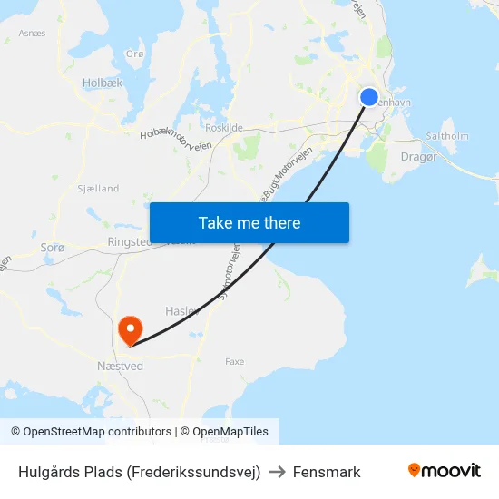 Hulgårds Plads (Frederikssundsvej) to Fensmark map