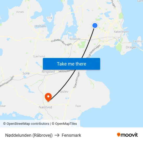 Nøddelunden (Råbrovej) to Fensmark map