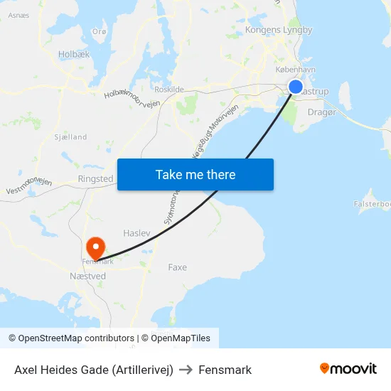 Axel Heides Gade (Artillerivej) to Fensmark map