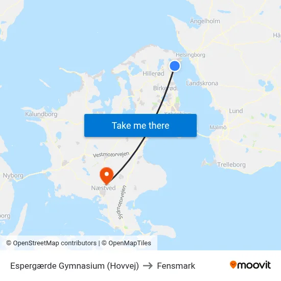 Espergærde Gymnasium (Hovvej) to Fensmark map