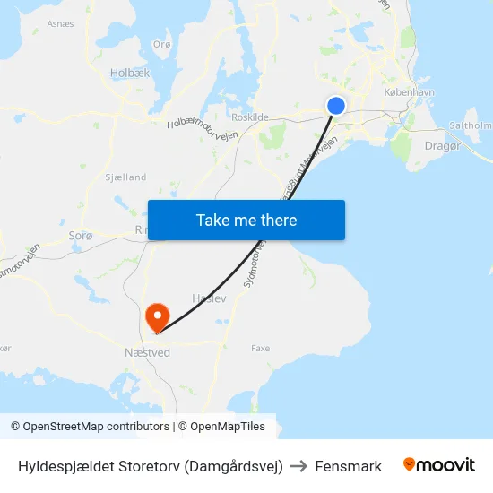 Hyldespjældet Storetorv (Damgårdsvej) to Fensmark map