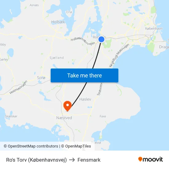 Ro's Torv (Københavnsvej) to Fensmark map