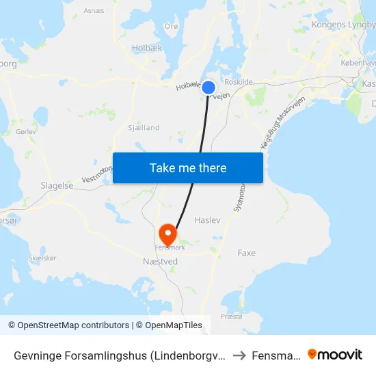Gevninge Forsamlingshus (Lindenborgvej) to Fensmark map
