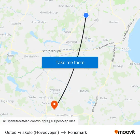 Osted Friskole (Hovedvejen) to Fensmark map