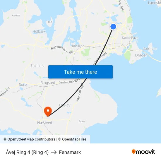 Åvej Ring 4 (Ring 4) to Fensmark map