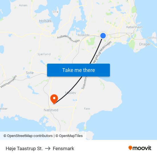 Høje Taastrup St. to Fensmark map