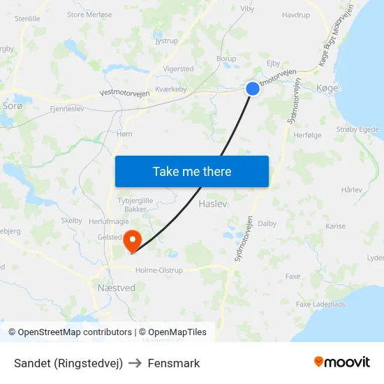 Sandet (Ringstedvej) to Fensmark map