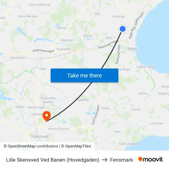 Lille Skensved Ved Banen (Hovedgaden) to Fensmark map