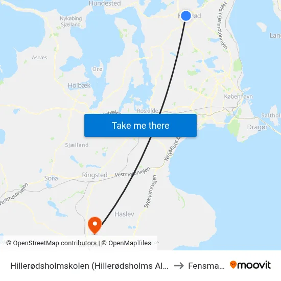 Hillerødsholmskolen (Hillerødsholms Allé) to Fensmark map