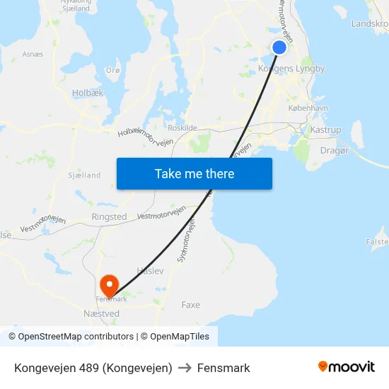 Kongevejen 489 (Kongevejen) to Fensmark map