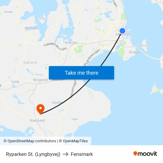 Ryparken St. (Lyngbyvej) to Fensmark map
