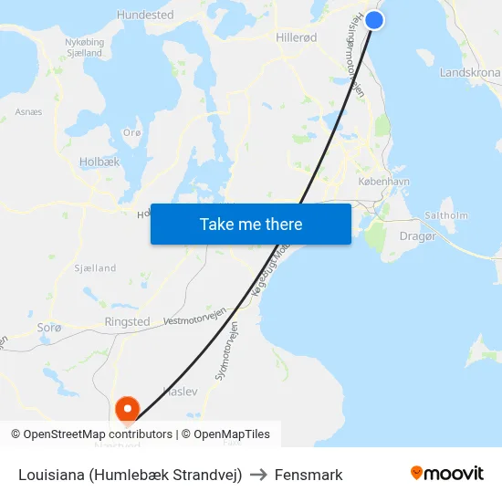 Louisiana (Humlebæk Strandvej) to Fensmark map