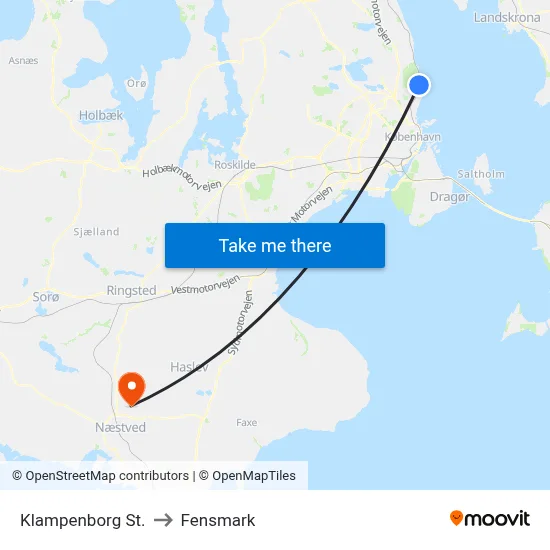 Klampenborg St. to Fensmark map