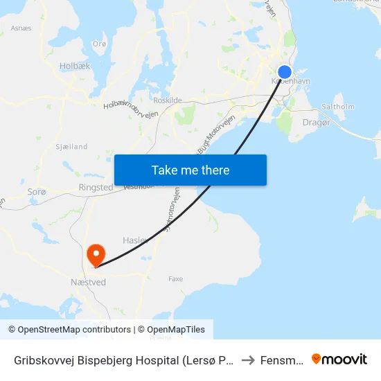 Gribskovvej Bispebjerg Hospital (Lersø Parkallé) to Fensmark map