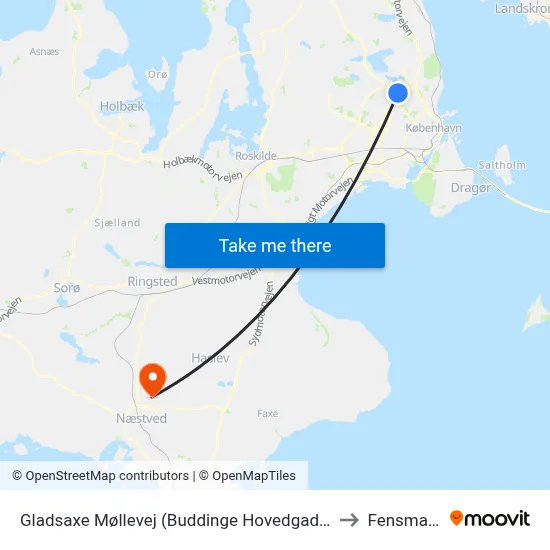 Gladsaxe Møllevej (Buddinge Hovedgade) to Fensmark map