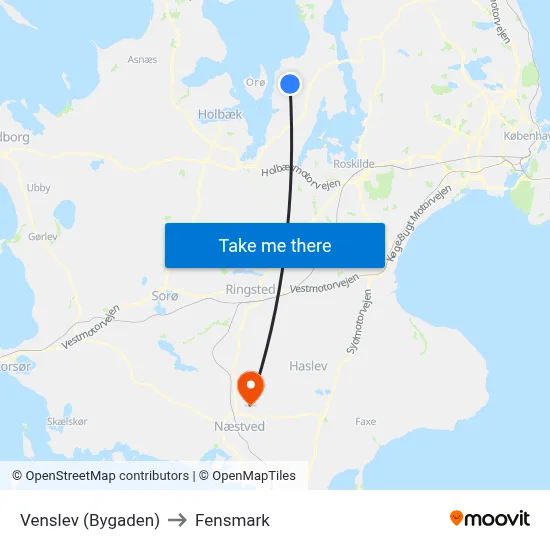 Venslev (Bygaden) to Fensmark map
