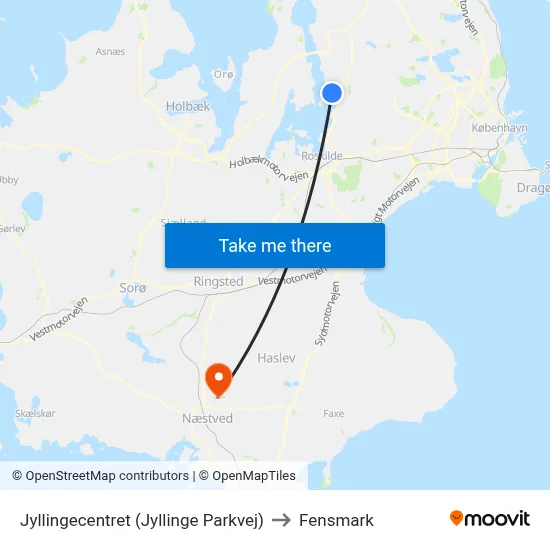 Jyllingecentret (Jyllinge Parkvej) to Fensmark map