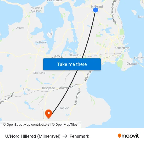 U/Nord Hillerød (Milnersvej) to Fensmark map