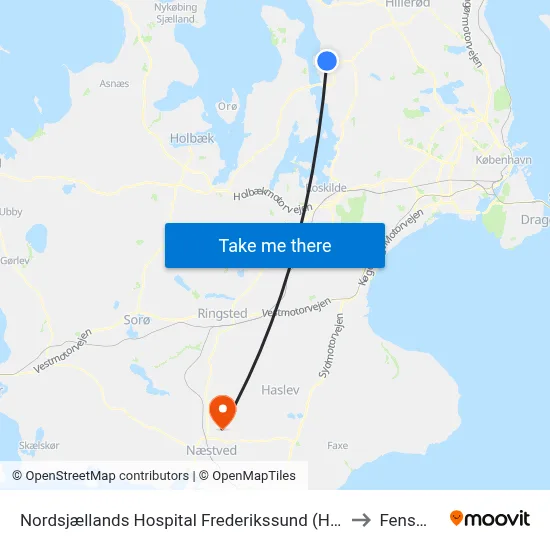 Nordsjællands Hospital Frederikssund (Hospitalvej) to Fensmark map