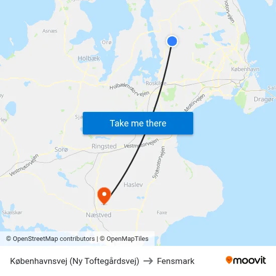 Københavnsvej (Ny Toftegårdsvej) to Fensmark map