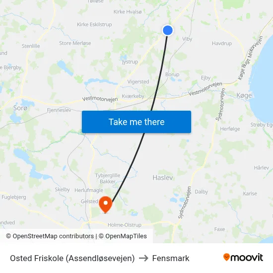 Osted Friskole (Assendløsevejen) to Fensmark map