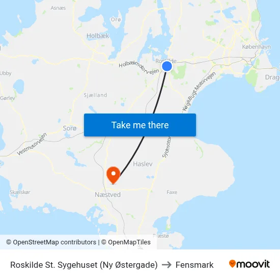 Roskilde St. Sygehuset (Ny Østergade) to Fensmark map