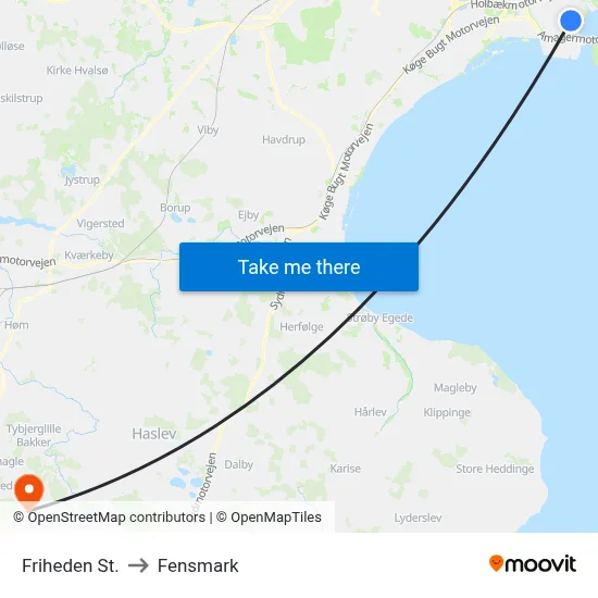 Friheden St. to Fensmark map