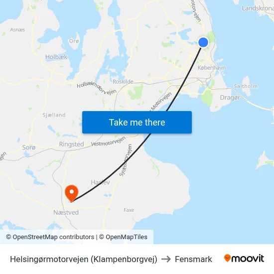 Helsingørmotorvejen (Klampenborgvej) to Fensmark map