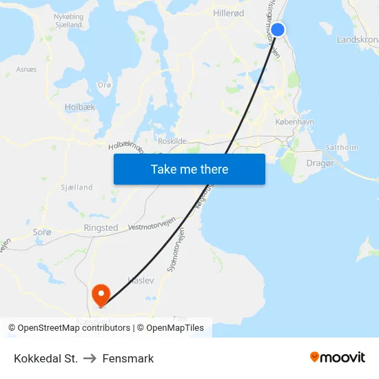 Kokkedal St. to Fensmark map